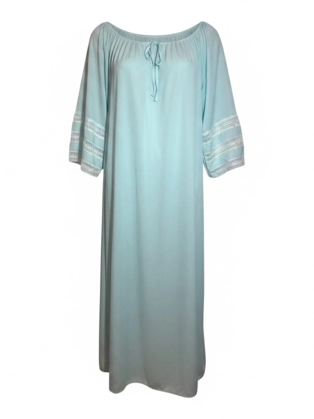 VTG 70's Baby Blue Nylon Lace Trim PEIGNOIR SET Berkliff MED Robe Nightie & Gown
